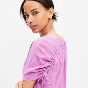 Loft Pink Seersucker Tie Back Yoke Top V-neck Cotton Blend Size Medium